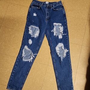 BDG Blue Straight Leg Jeans with Distressed Details